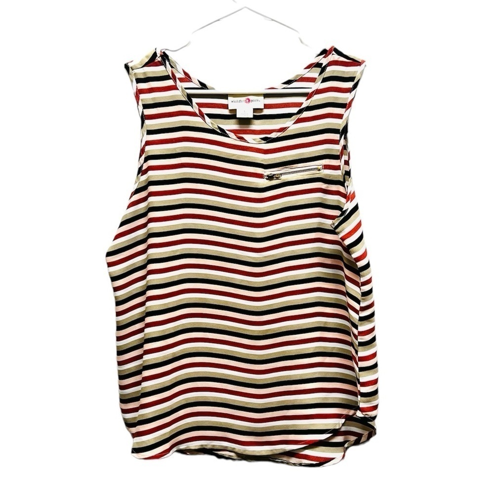 Wishful Park Striped Sleeveless Blouse in Cream, Pink, Black & Red Size L EUC!